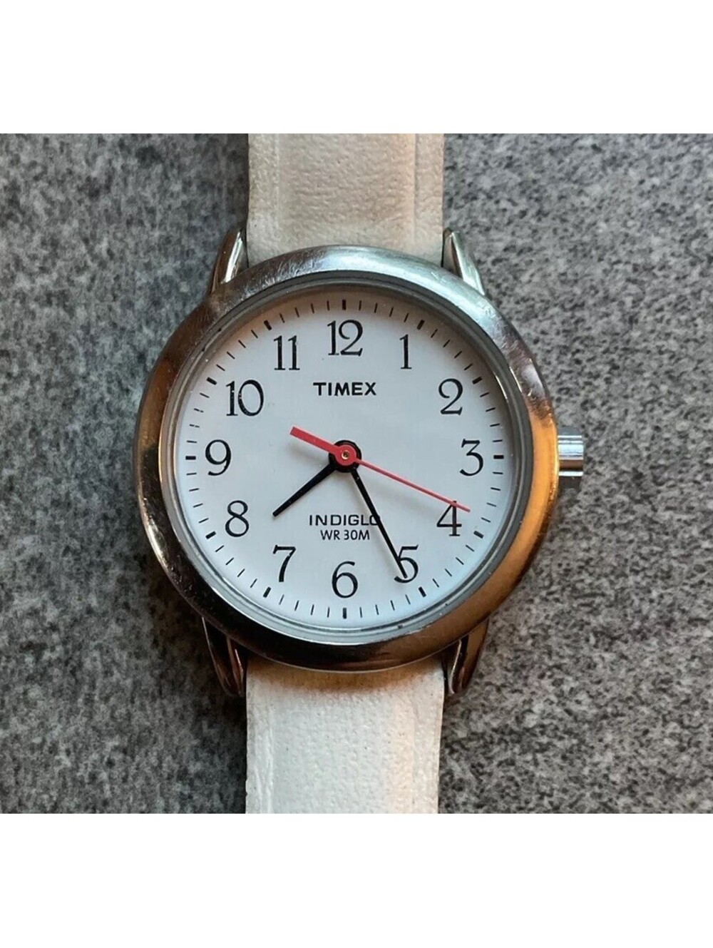 Timex Womens Easy Reader Watch 25mm Silver Tone Case W/White Leather Band Bin D